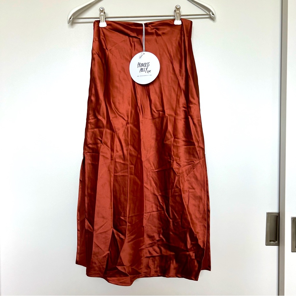 NWT Princess Polly Cleo Lavoe Midi Rust Skirt Side Slits Size 0